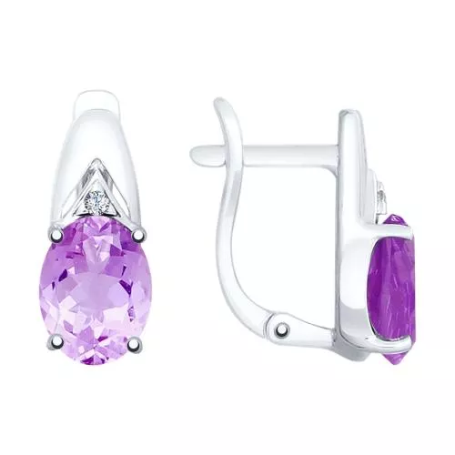 Серьги из серебра с аметистами и фианитами