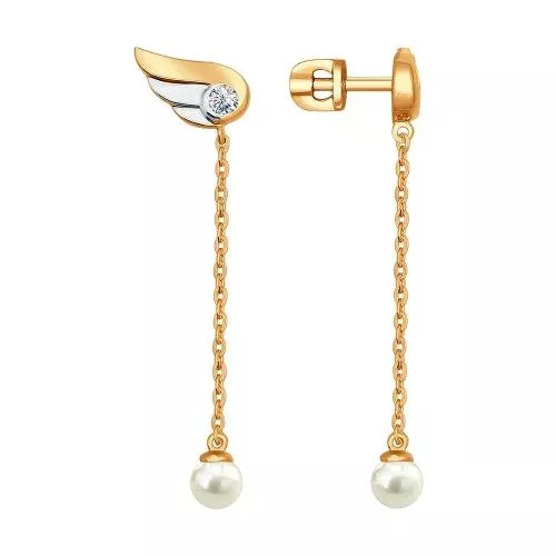 Серьги длинные из золочёного серебра с  и фианитами