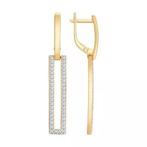 Серьги длинные из золочёного серебра с фианитами