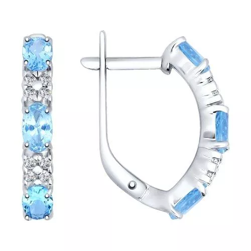 Серьги из серебра с голубыми топазами и фианитами