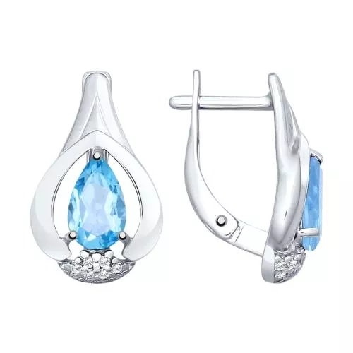 Серьги из серебра с топазами и фианитами