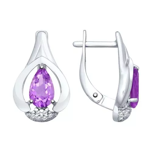 Серьги из серебра с аметистами и фианитами