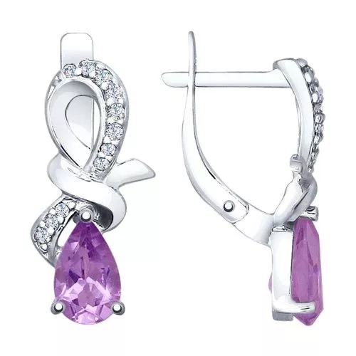 Серьги из серебра с аметистами и фианитами