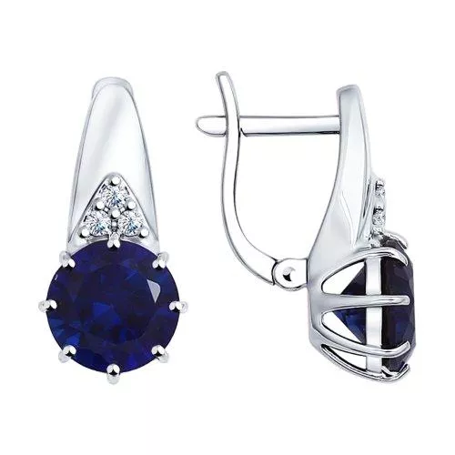 Серьги из серебра с гидротермальными сапфирами и фианитами