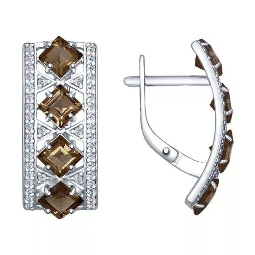 Серьги из серебра с раухтопазами и фианитами