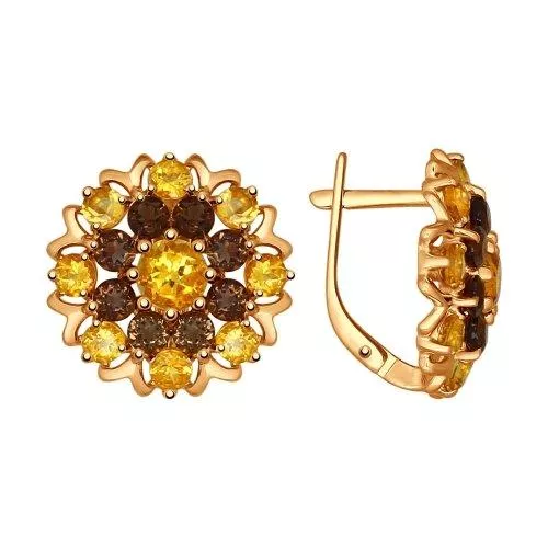 Позолоченные серьги с полудрагоценными вставками