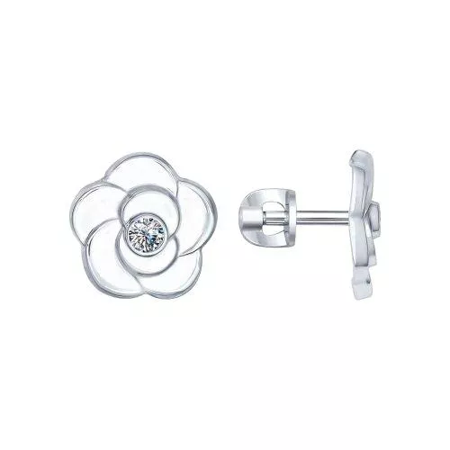 Серьги-пусеты из серебра с фианитами