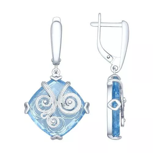 Серьги из серебра с голубыми ситаллами и сканью