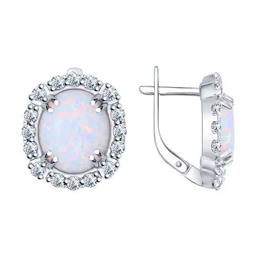 Серьги из серебра с опалами и фианитами