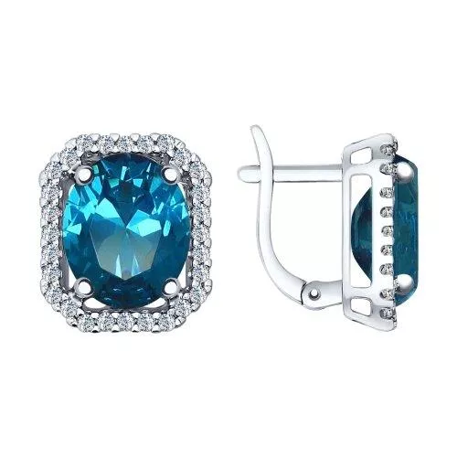 Серьги из серебра с синими ситаллами и фианитами