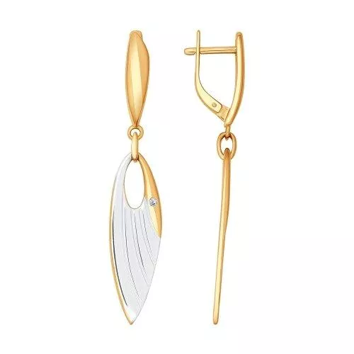 Серьги длинные из золочёного серебра с фианитами