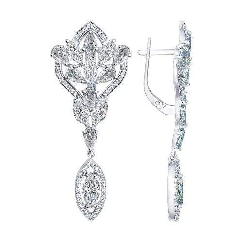 Серьги длинные из серебра с фианитами