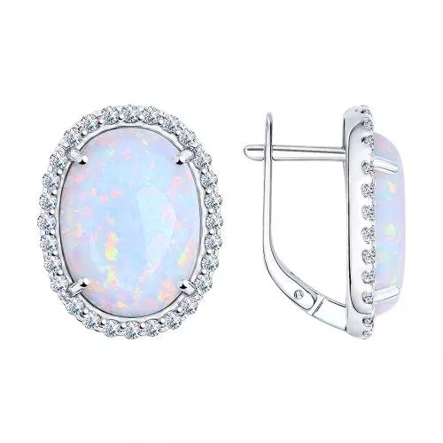 Серьги из серебра с белыми опалами и фианитами