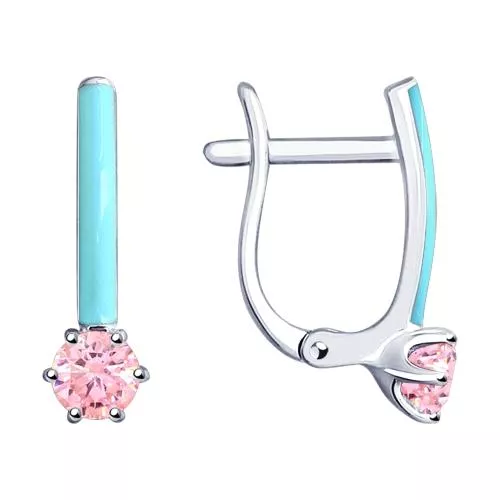 Серьги из серебра с эмалью и фианитами