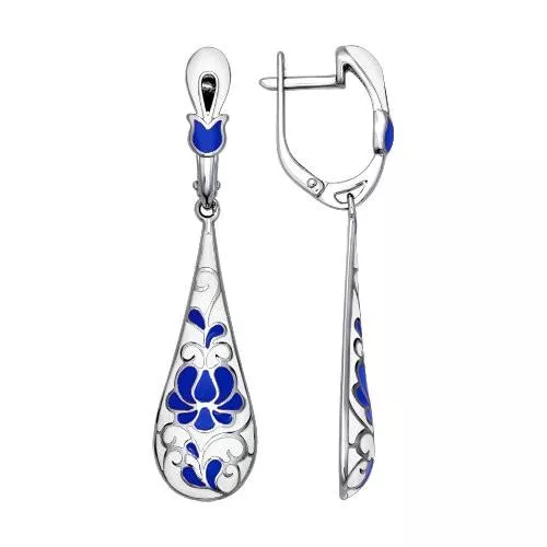 Серебряные серьги «Гжель»