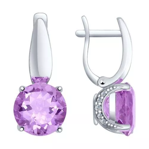 Серьги из серебра с аметистами и фианитами