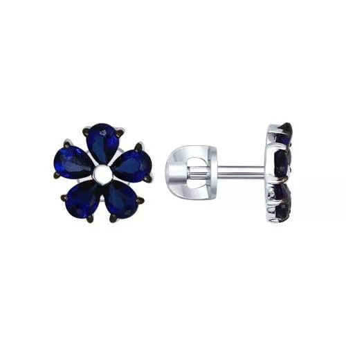 Серьги из серебра с корундами сапфировыми (синт.)