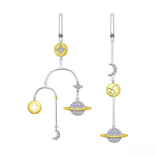 Серьги из золочёного серебра с фианитами