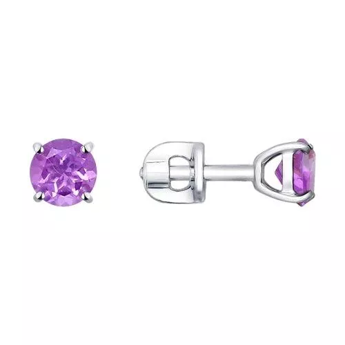 Серьги-пусеты из серебра с аметистами