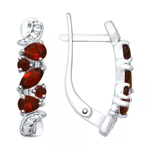 Серьги из серебра с гранатами и фианитами