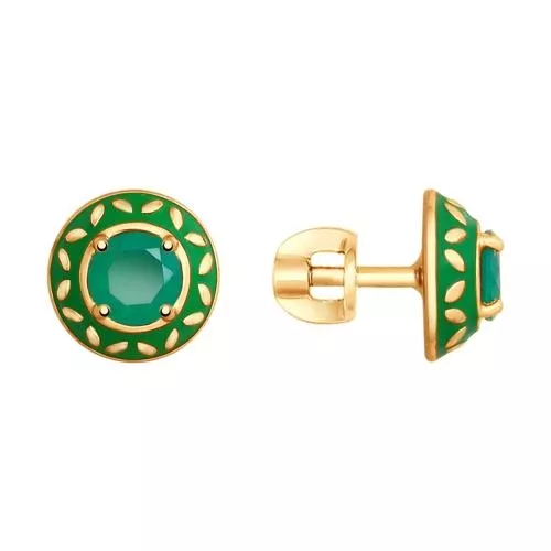 Серьги из золочёного серебра с эмалью и агатами