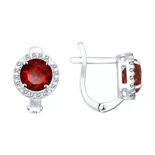 Серьги из серебра с гранатами и фианитами