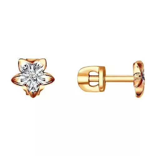 Серьги-пусеты из золочёного серебра с фианитами