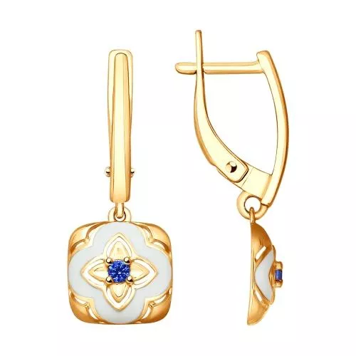 Серьги из золочёного серебра с эмалью и фианитами