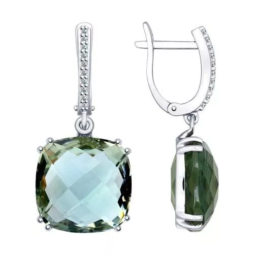 Серьги из серебра с кварцем и фианитами