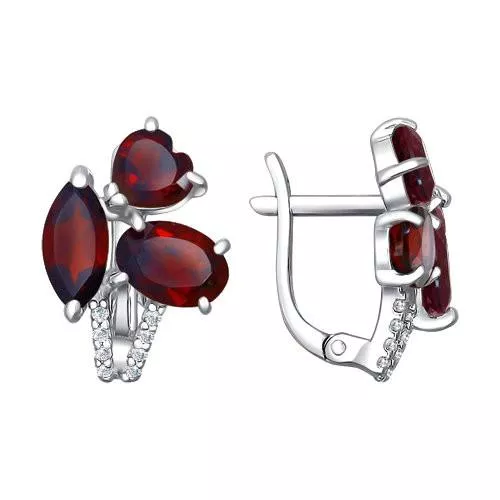 Серьги из серебра с гранатами и фианитами