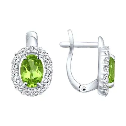 Серьги из серебра с фианитами и хризолитами