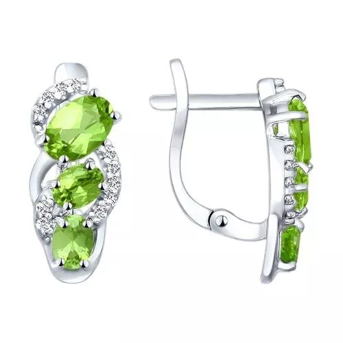 Серьги из серебра с фианитами и хризолитами