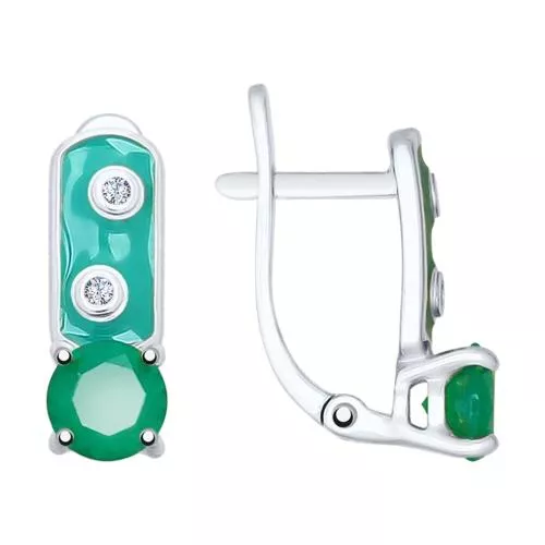 Серьги из серебра с эмалью и агатами и фианитами