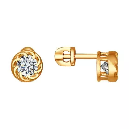 Серьги-пусеты из золочёного серебра с фианитами