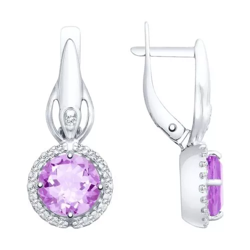 Серьги из серебра с аметистами и фианитами