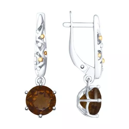 Серьги из золочёного серебра с раухтопазами