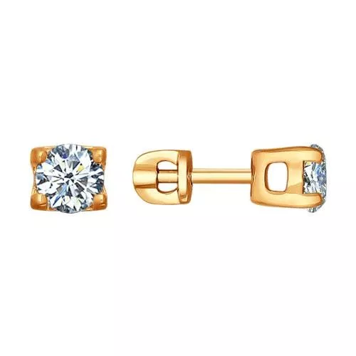 Серьги-пусеты из золочёного серебра с фианитами