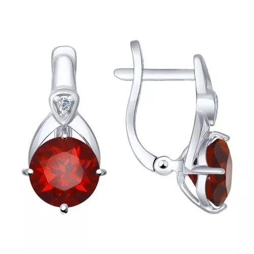 Серьги из серебра с гранатами и фианитами