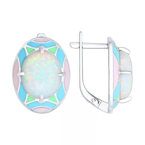 Серьги из серебра с эмалью с опалами