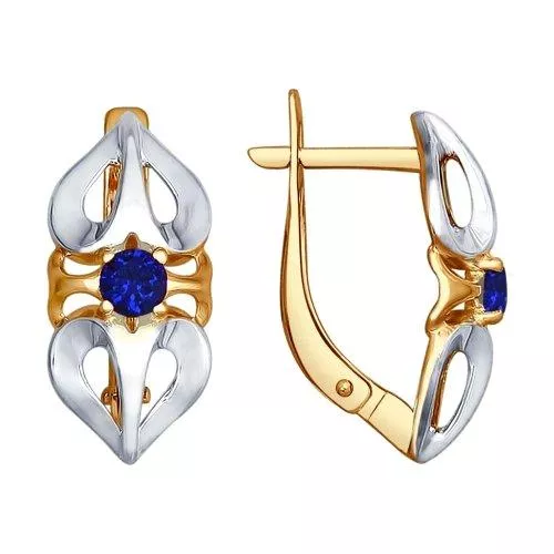 Серьги из золочёного серебра с синими корундами (синт.)