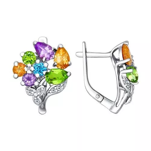 Серьги из серебра с миксом камней