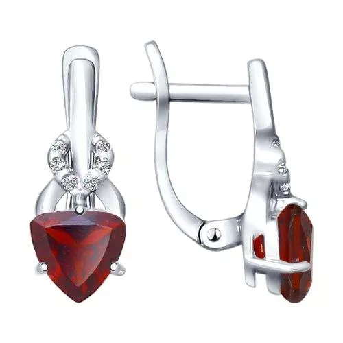 Серьги из серебра с гранатами и фианитами