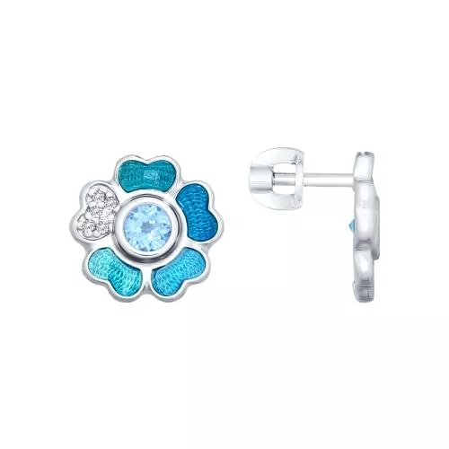 Серьги из серебра с эмалью и топазами и фианитами