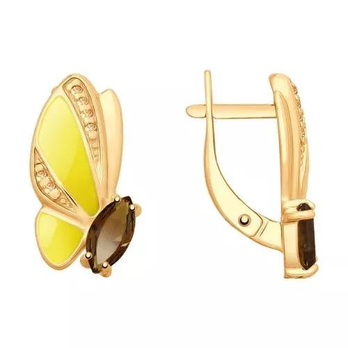 Серьги из золочёного серебра с раухтопазами и фианитами