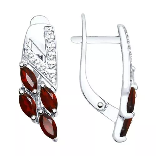 Серьги из серебра с гранатами и фианитами