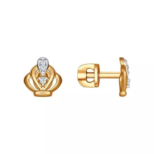 Серьги-пусеты из золочёного серебра с фианитами