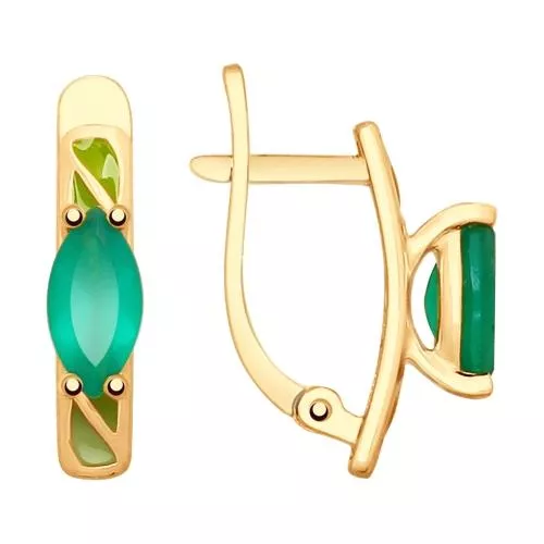 Серьги из золочёного серебра с эмалью и агатами