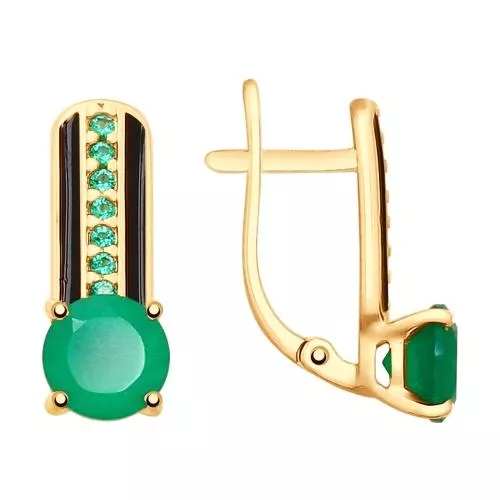 Серьги из золочёного серебра с эмалью и агатами и фианитами