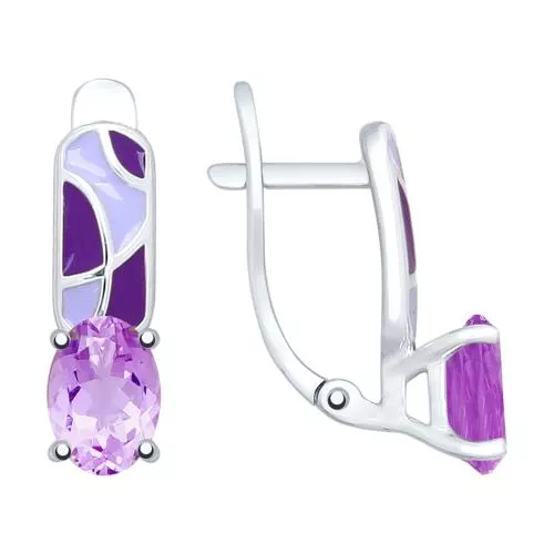 Серьги из серебра с эмалью и аметистами