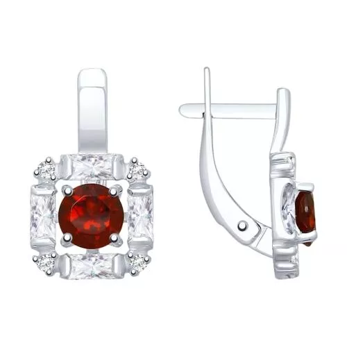 Серьги из серебра с гранатами и фианитами
